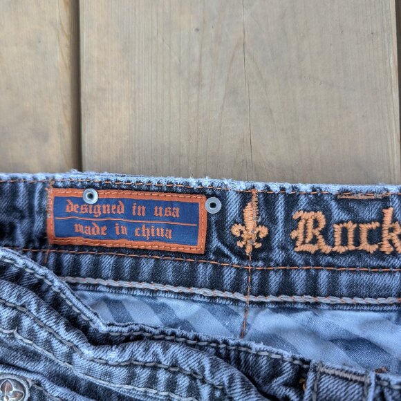 Rock Revival Jeans Men's 36 Blue Denim Dark Wash Faded Distressed Straight Leg - Picture 7 of 14